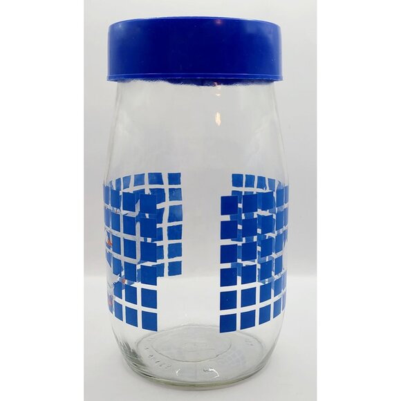 Carlton Glass Geese Ducks Design Tall Jar Canister w/ Blue Lid 1.5L Vtg 1982 USA - Picture 2 of 9